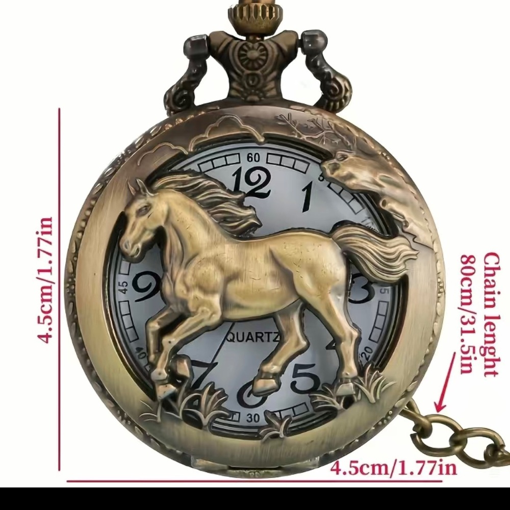 Horse Fob Watches Fashion Quartz Pocket Watch Vintage Necklace Pendant C… - Picture 4 of 11